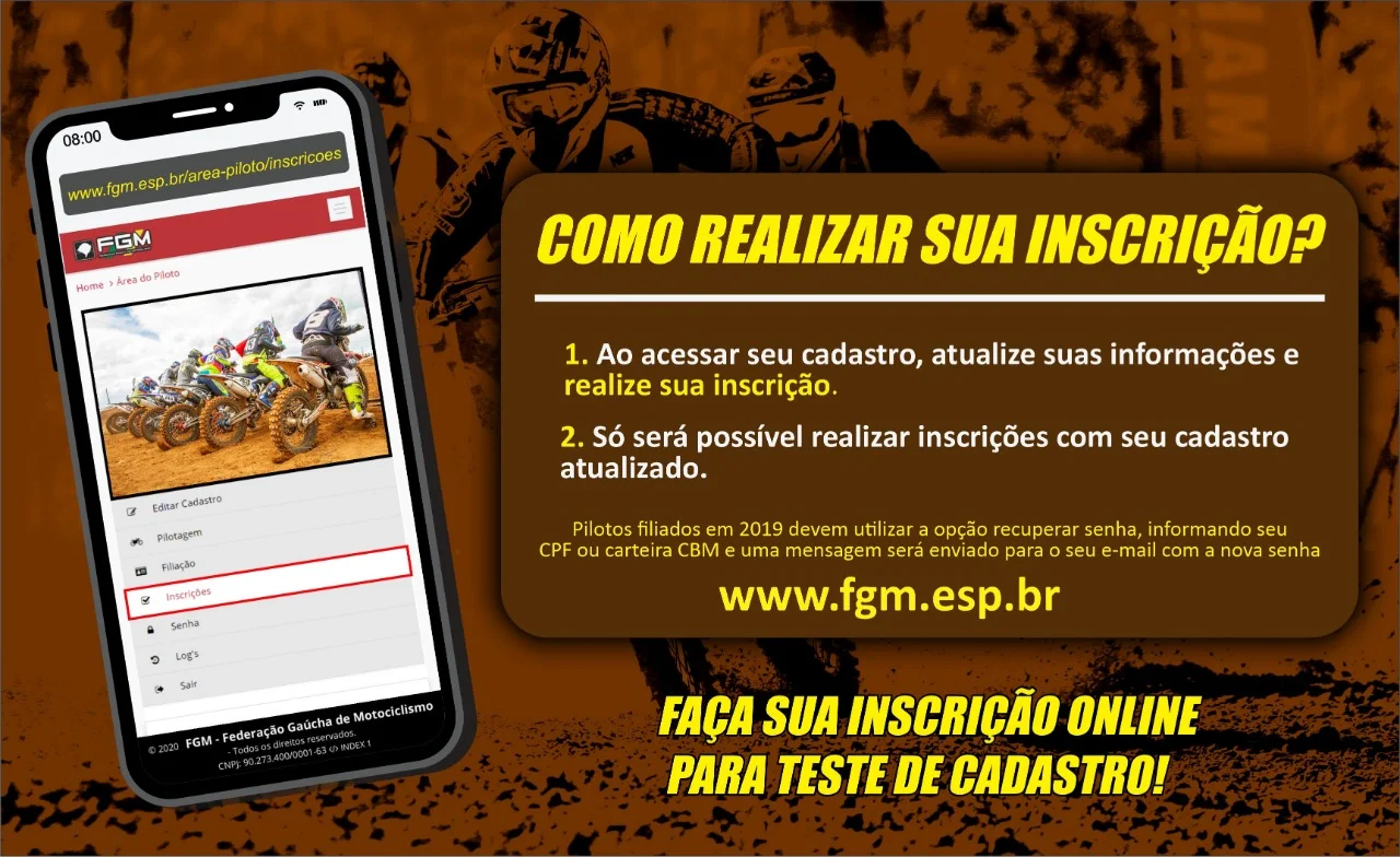 Imagem INSCRIÇÃO ON LINE (Teste Cadastro Pilotos)