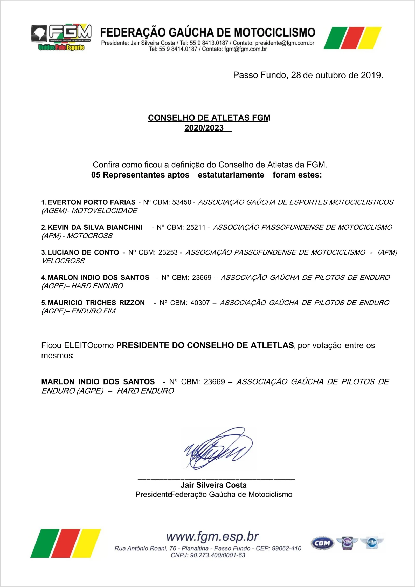 Imagem DEFINIDO O CONSELHO DE ATLETAS DA FGM.