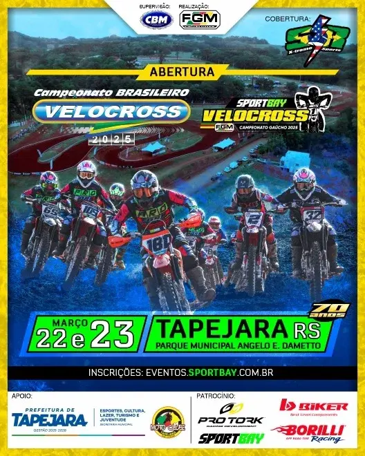 Imagem No ano de seus 70 anos, a tradicional cidade de Tapejara recebe a Abertura dos Campeonatos Brasileiro e Gaúcho de Velocross 2025
