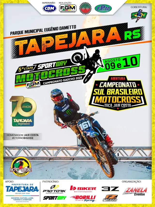 Imagem Tapejara será palco da Super Etapa do Motocross: abertura do Sul-Brasileiro e 5ª etapa do Gaúcho acontecem nos dias 9 e 10 de agosto em Tapejara