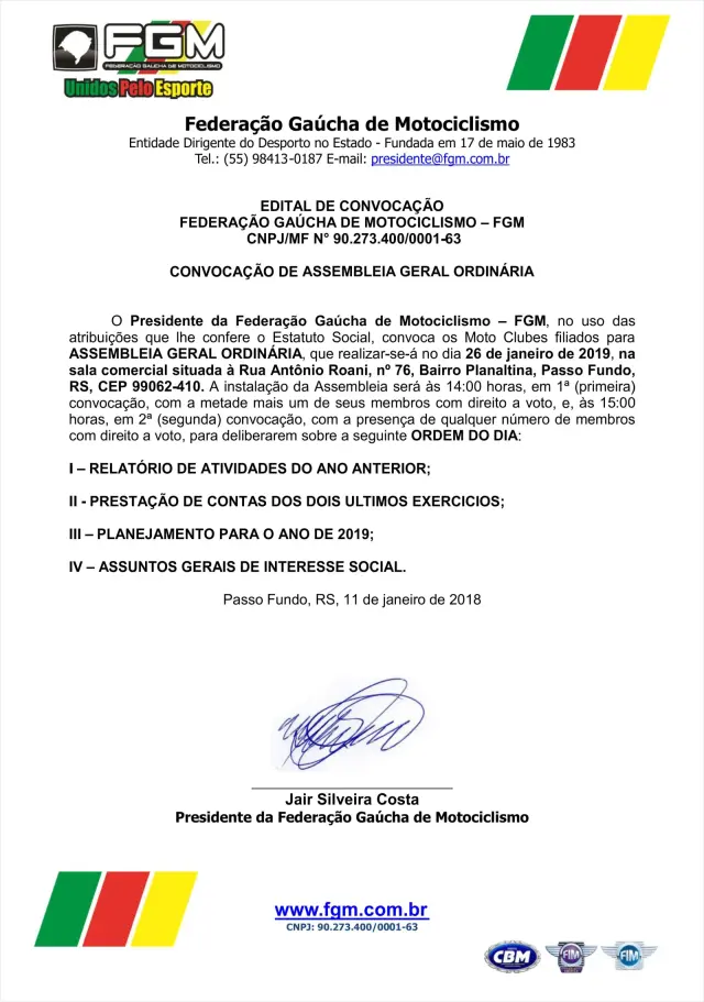 Imagem EDITAL DE CONVOCAÇÃO ASSEMBLÉIA GERAL ORDINÁRIA - 26/01