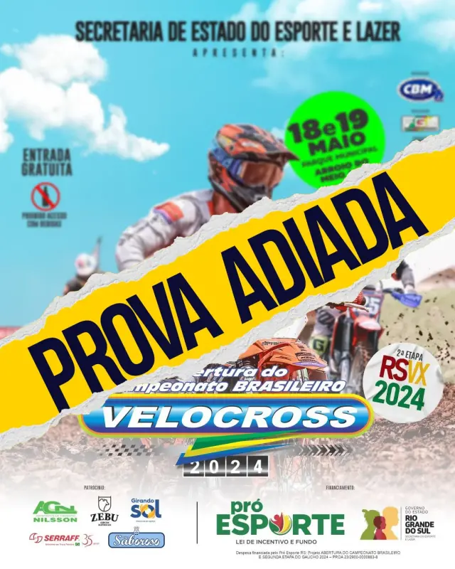 Imagem COMUNICADO: Abertura do Brasileiro de Velocross é adiada em Arroio do Meio/RS