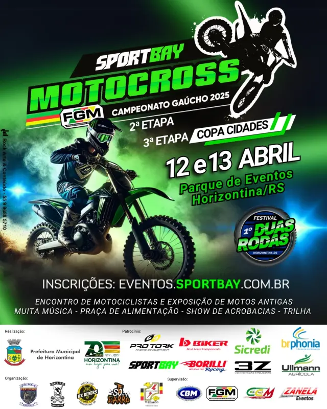 Imagem Horizontina recebe a 2ª etapa do Campeonato Gaúcho de Motocross e a Copa Cidades no ano de comemoração dos 70 anos do município