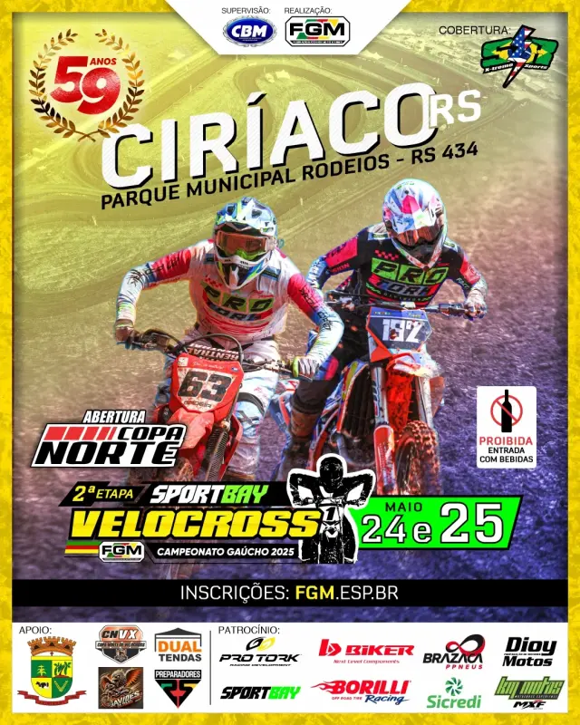 Imagem Segunda Etapa do Campeonato Sportbay Gaúcho de Velocross movimenta Ciríaco nos dias 24 e 25 de maio