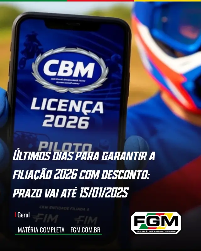 Imagem FGM alerta: últimos dias para garantir a filiação CBM 2026 com desconto
